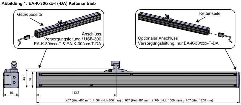 Kettenantrieb mit Montageset (Hub: 800mm) – Bild 4